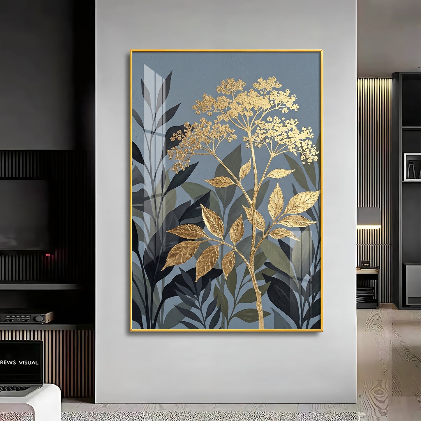 Republic Midnight Blue Botanical Leaves Premium Acrylic Vertical Wall Art