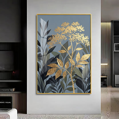 Republic Midnight Blue Botanical Leaves Premium Acrylic Vertical Wall Art