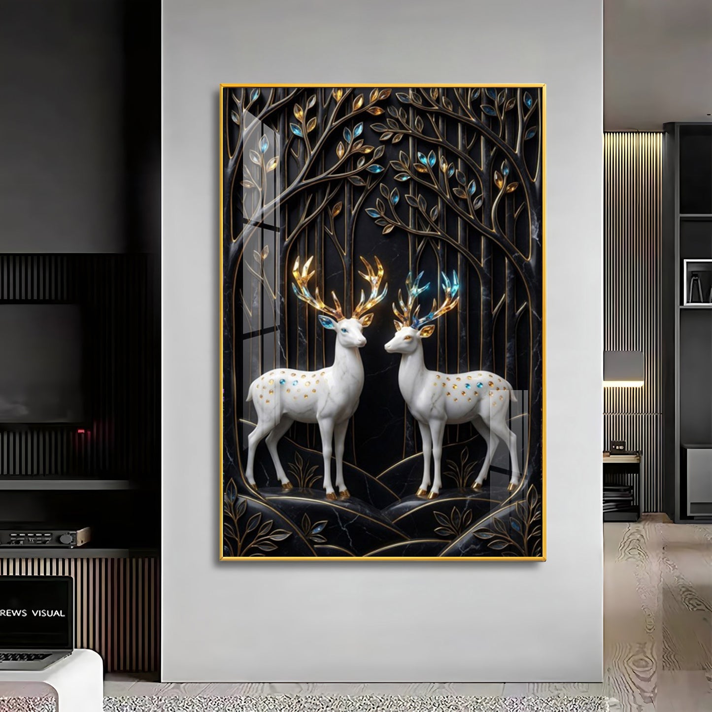 White Deers In Nature Premium Acrylic Vertical Wall Art