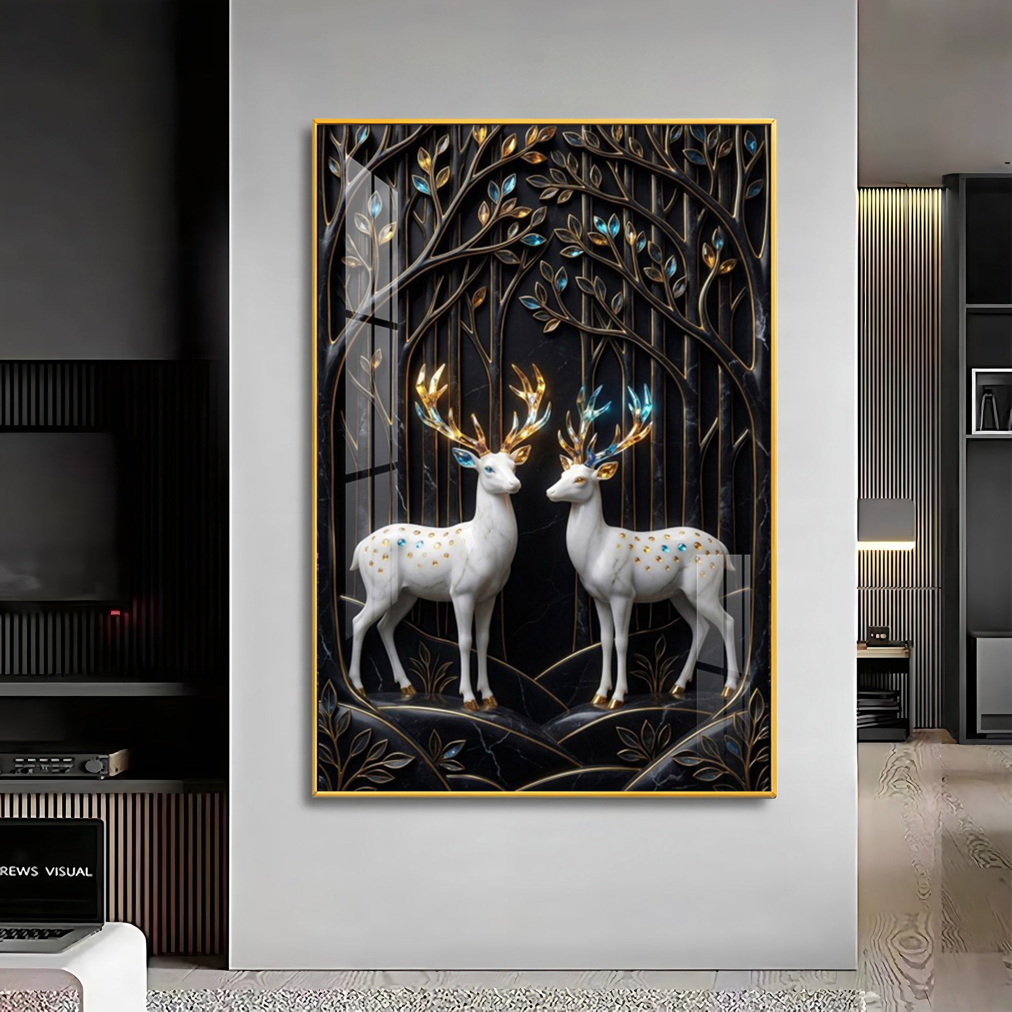 White Deers In Nature Premium Acrylic Vertical Wall Art