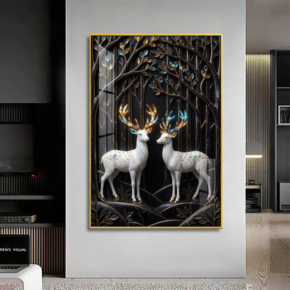 White Deers In Nature Premium Acrylic Vertical Wall Art