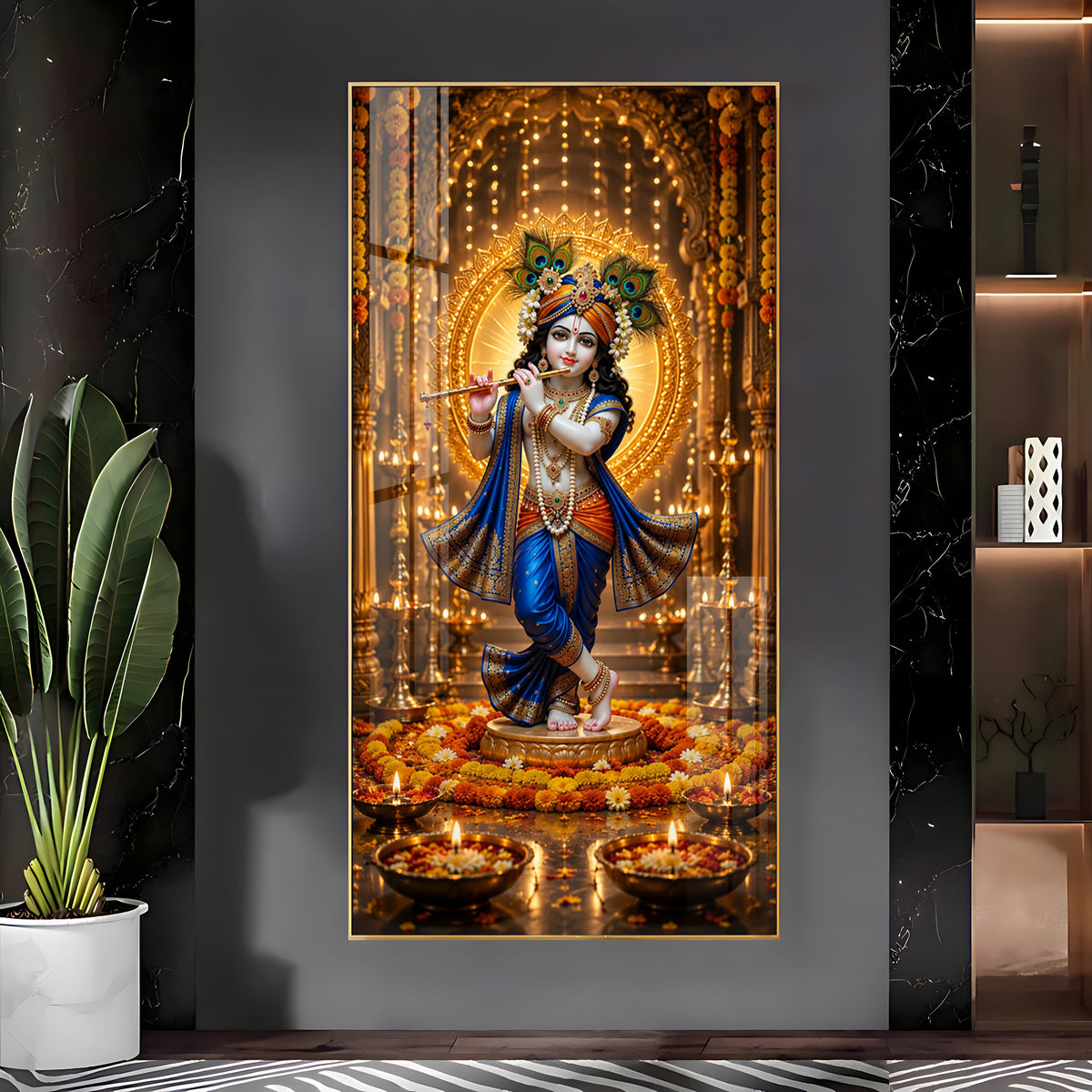 Divine Lord Krishna Premium Acrylic Vertical Wall Art