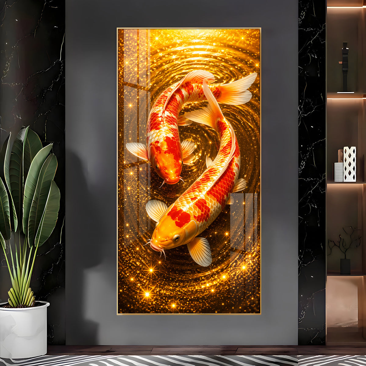 Twin Golden Koi Fish Premium Acrylic Vertical Wall Art