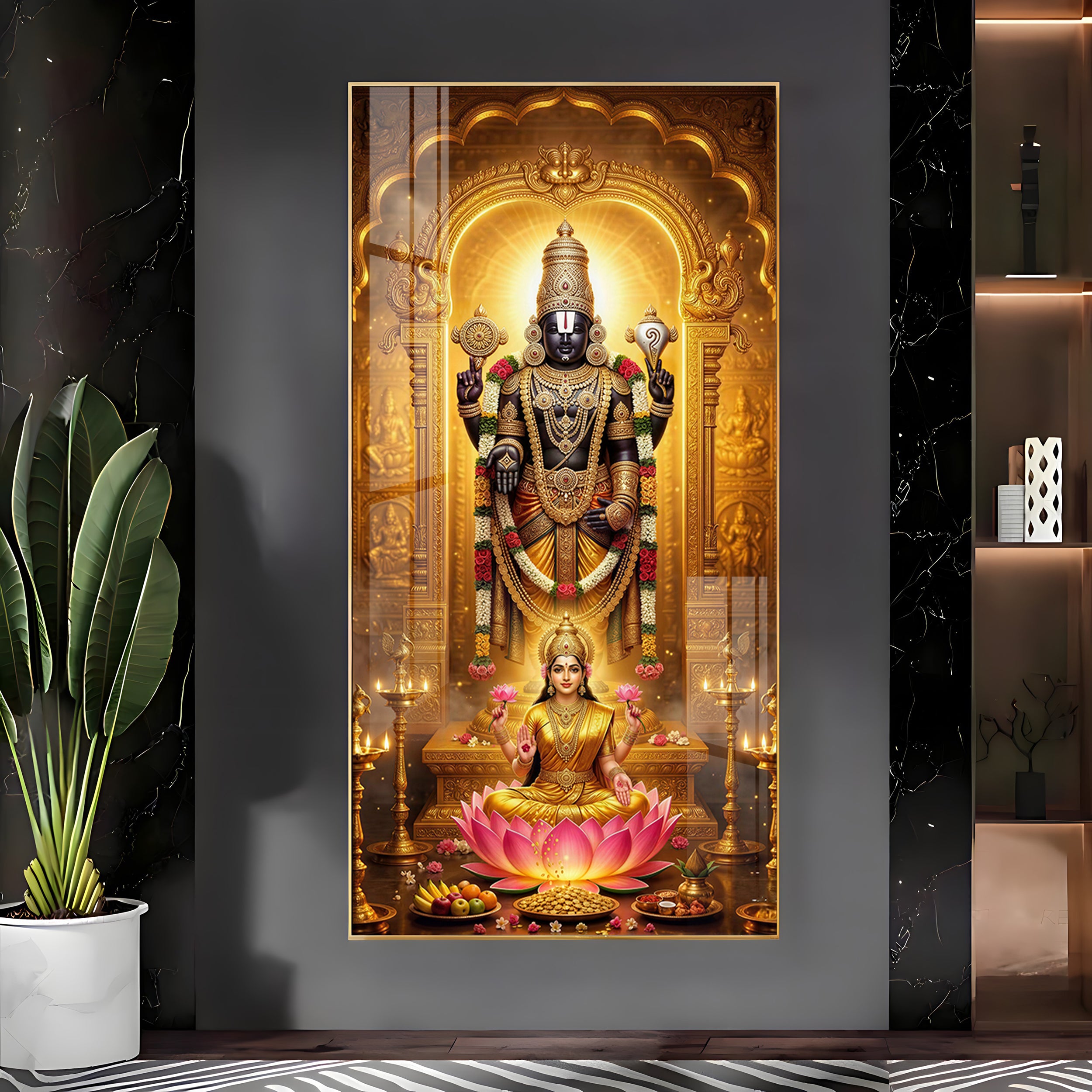 Lord Narayan With Goddess Lakshmi Premium Acrylic Vertical Wall Art