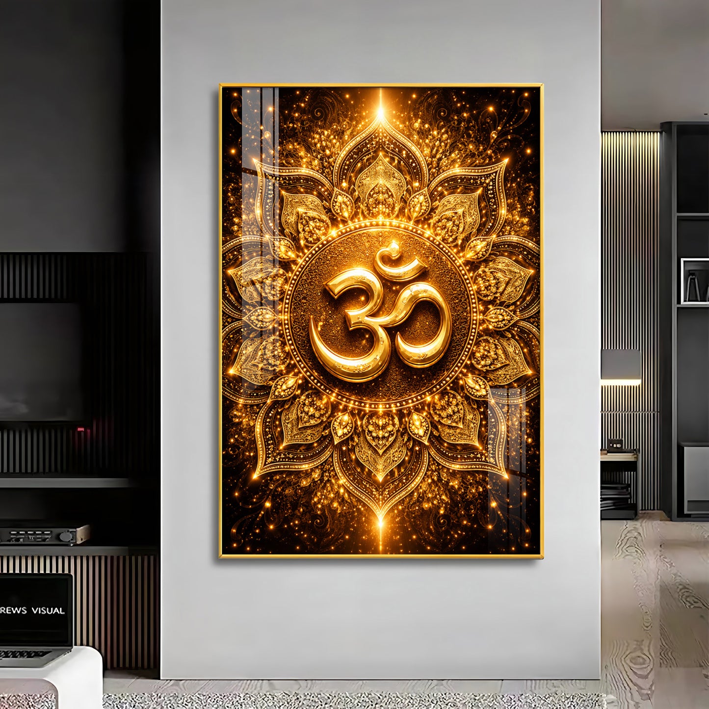 Radiant Golden Om Premium Acrylic Vertical Wall Art
