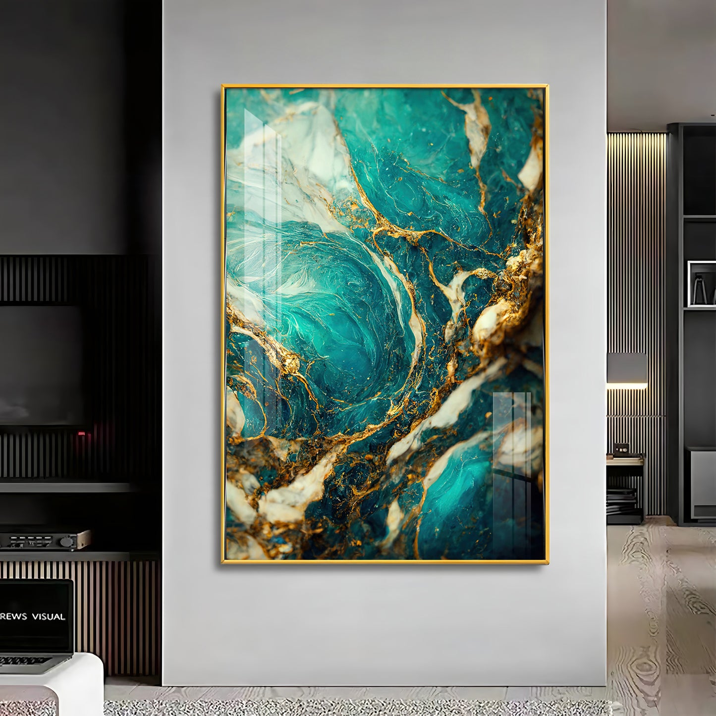 Golden Vein Elegance Premium Acrylic Vertical Wall Art