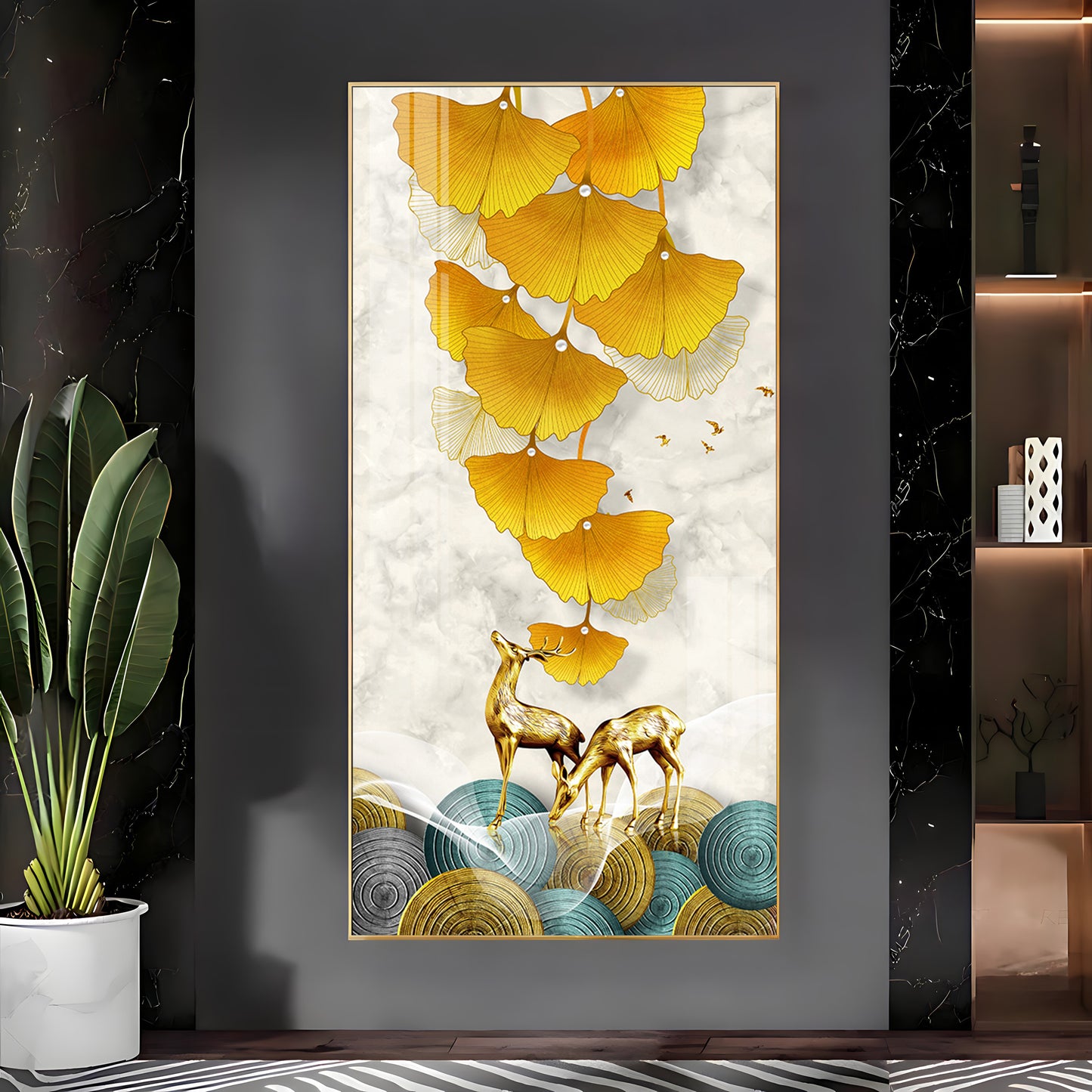 Elk Leaves With Deer Premium Acrylic Vertical Wall Art