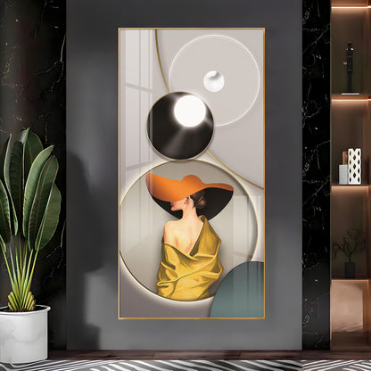 Modern Girl With Orange Hat Premium Acrylic Vertical Wall Art