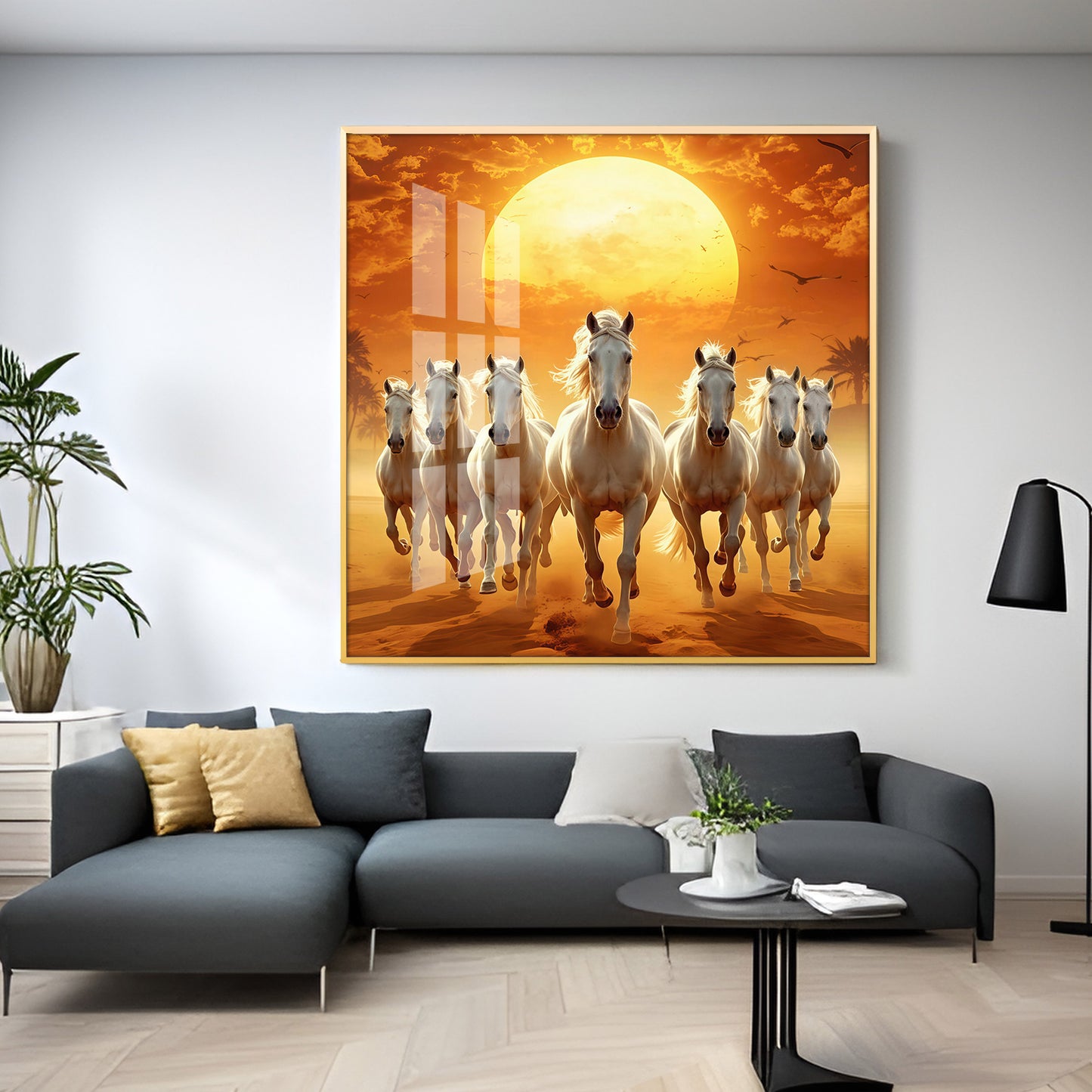 Seven White Horses Premium Acrylic Square Wall Art