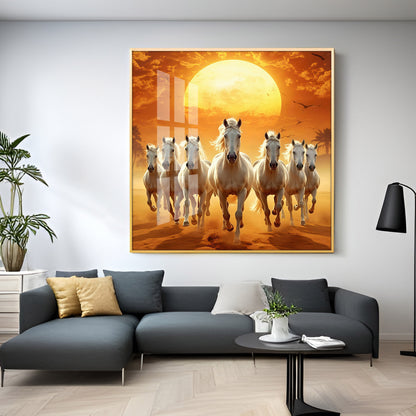 Seven White Horses Premium Acrylic Square Wall Art