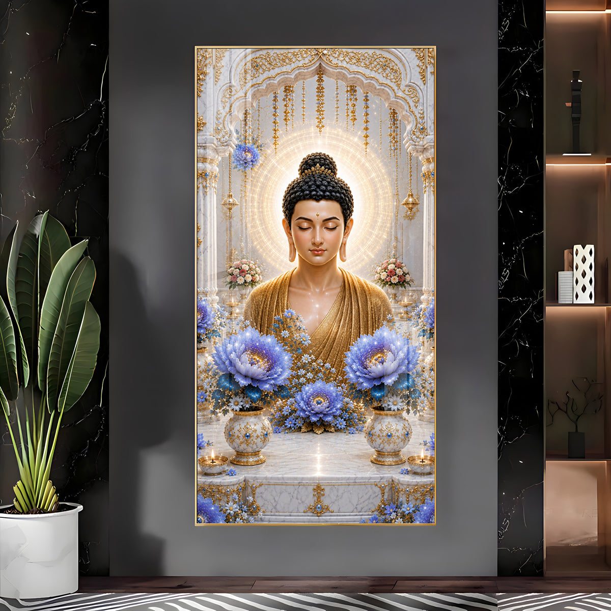 Golden Buddha Meditating Premium Acrylic Vertical Wall Art