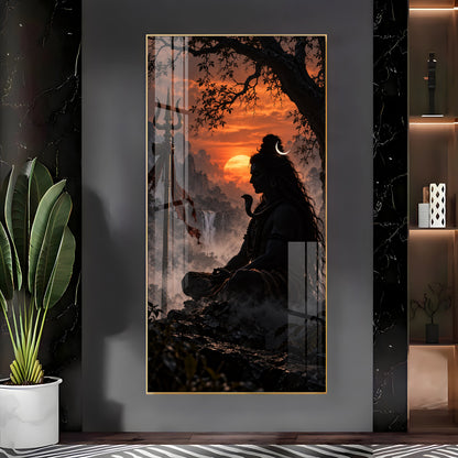 Divine Mahadev Peaceful Dhyan Pose Premium Acrylic Vertical Wall Art