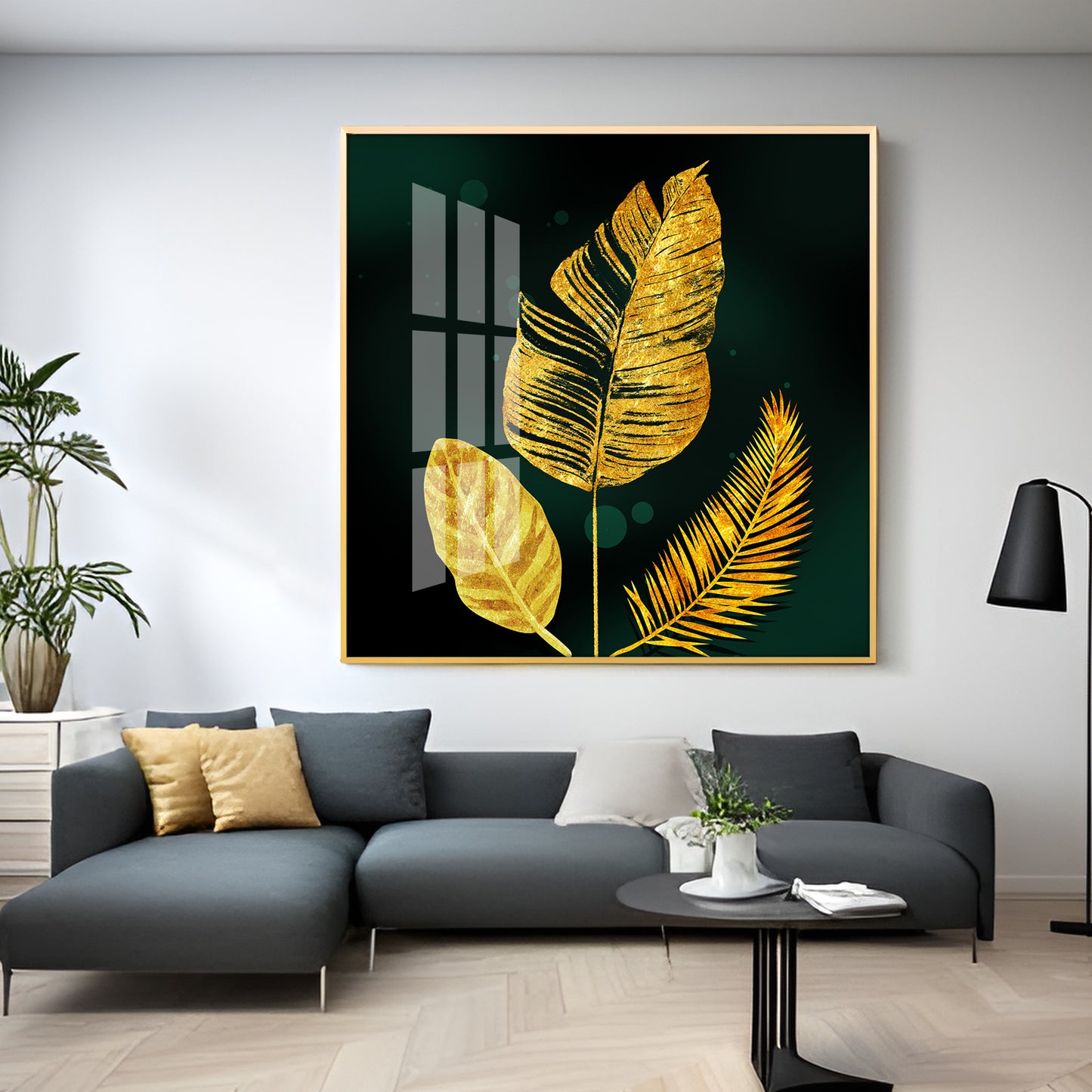 Luxury Golden Leaves Premium Acrylic Square Wall Art