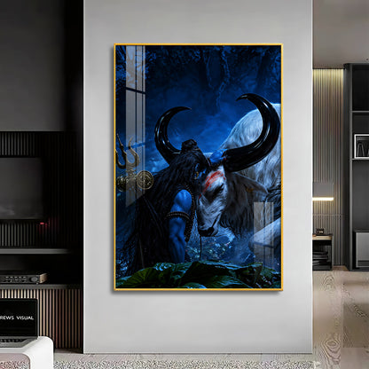 Shiva Embracing Nandi Bull Premium Acrylic Vertical Wall Art