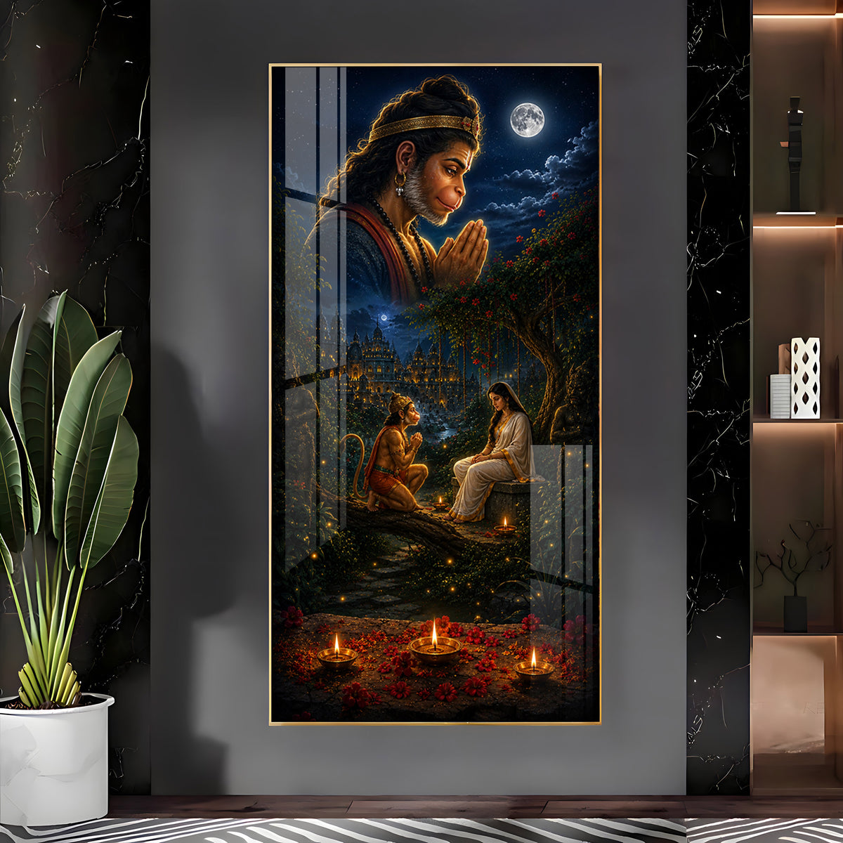 Lord Hanuman & Sita Maiya Premium Acrylic Vertical Wall Art