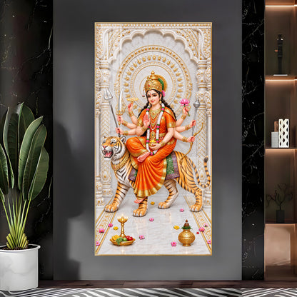 Durga Mata In Orange Attire Premium Acrylic Vertical Wall Art