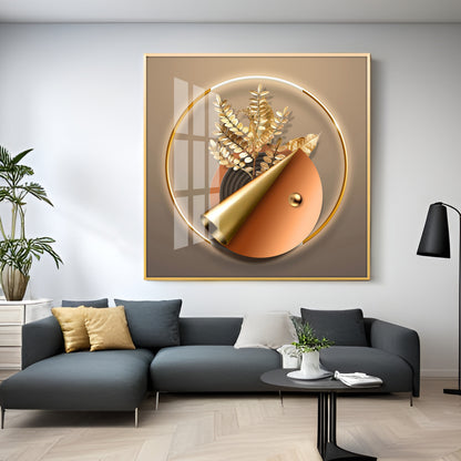 Aura Golden Petals Premium Acrylic Square Wall Art