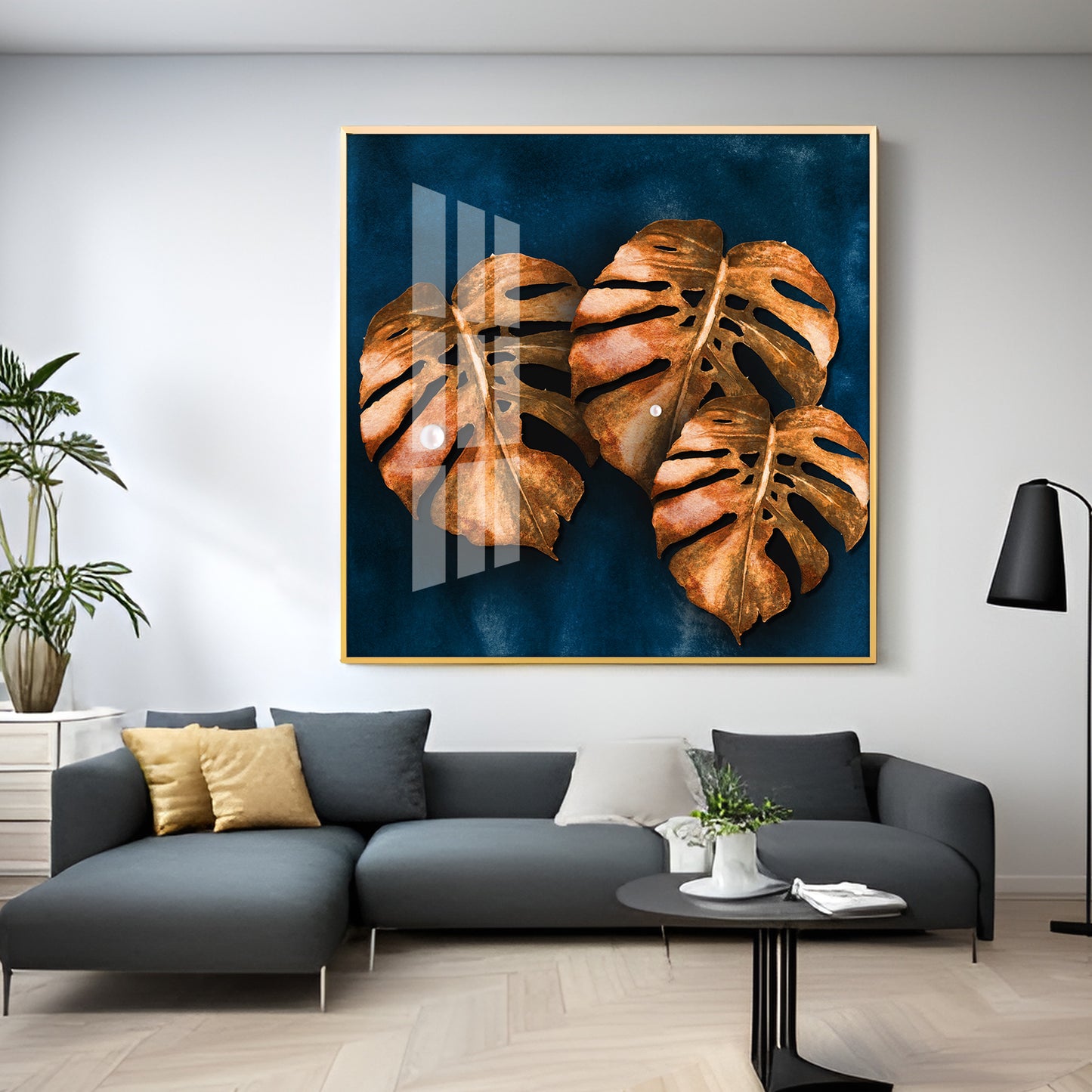Brown Monstera Leaf Premium Acrylic Square Wall Art
