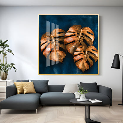 Brown Monstera Leaf Premium Acrylic Square Wall Art