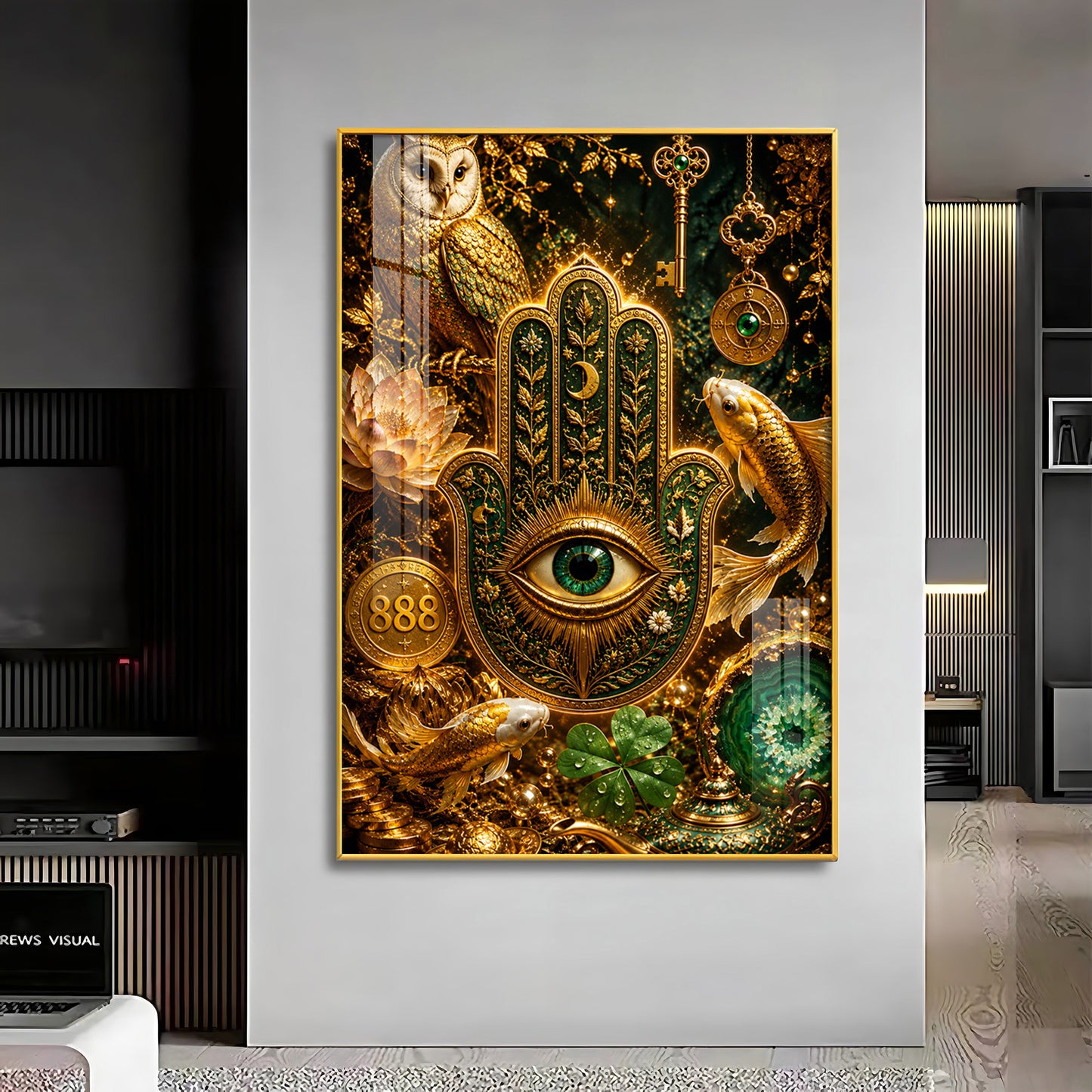 Golden Hamsa Hand Premium Acrylic Vertical Wall Art