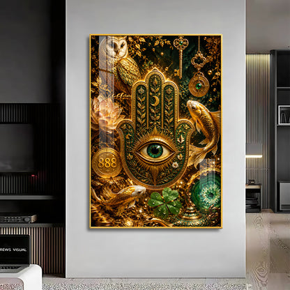 Golden Hamsa Hand Premium Acrylic Vertical Wall Art