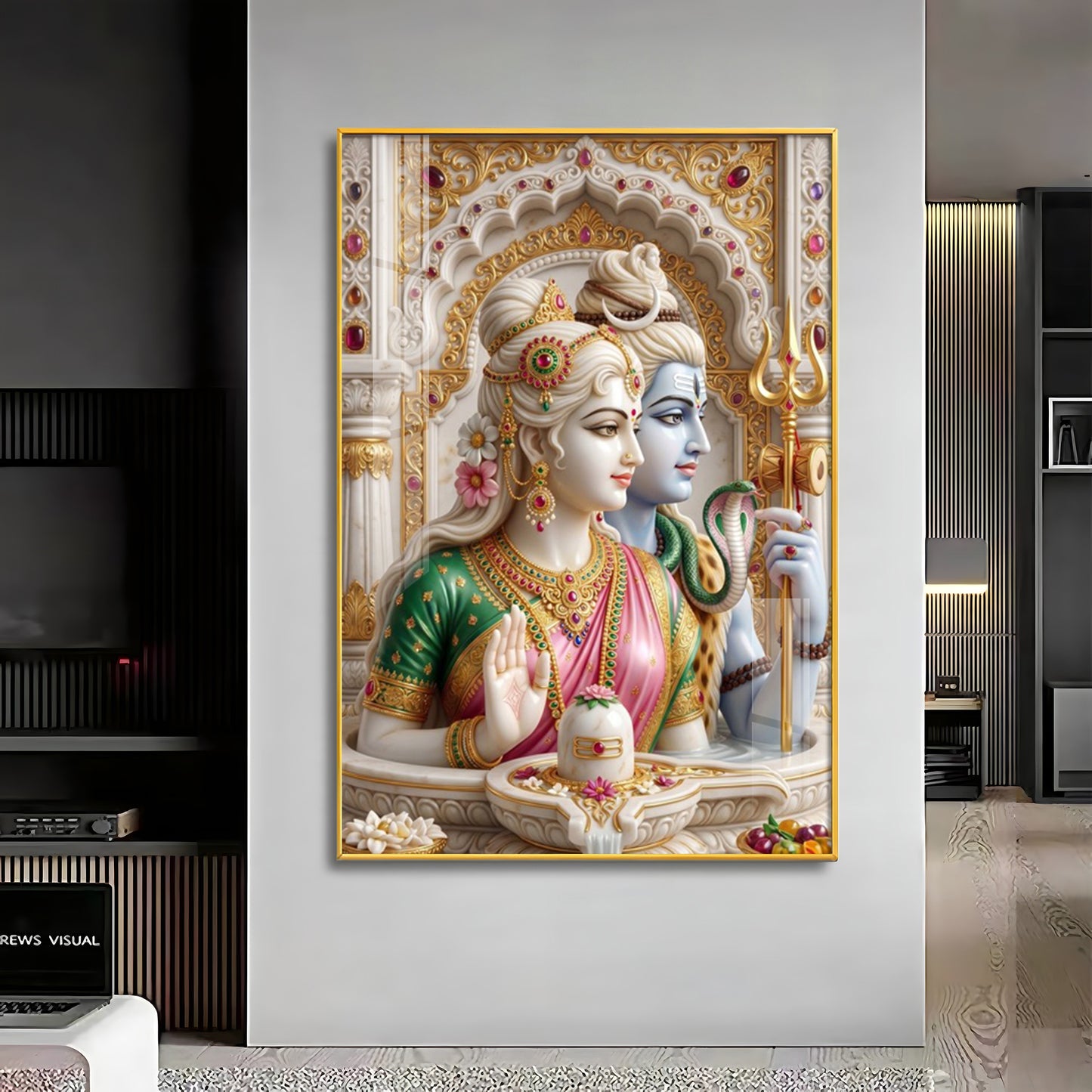 Lord Shiva Devi Parvati With Shivling Premium Acrylic Vertical Wall Art