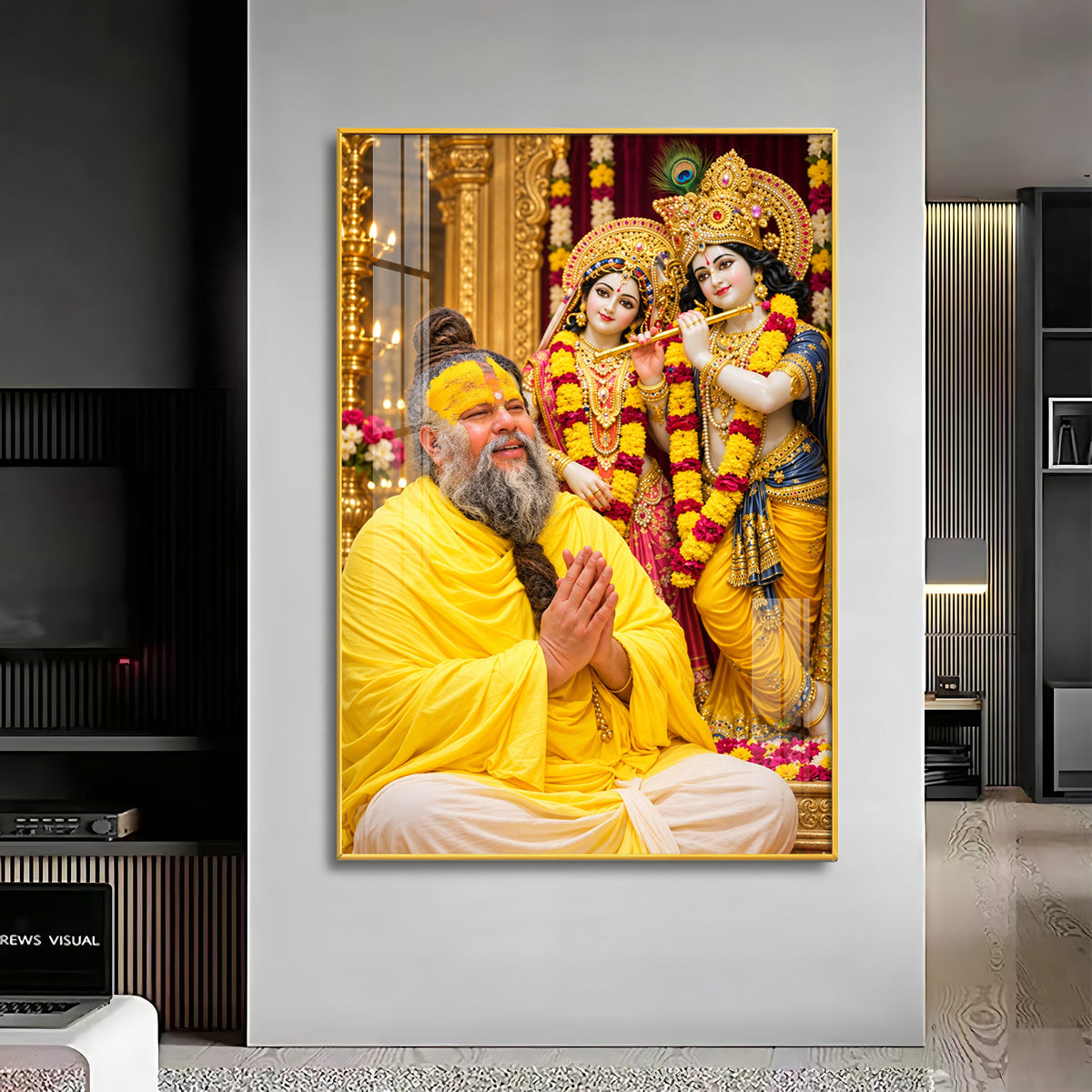 Premanand maharaj With Radhe Krishna Premium Acrylic Vertical Wall Art