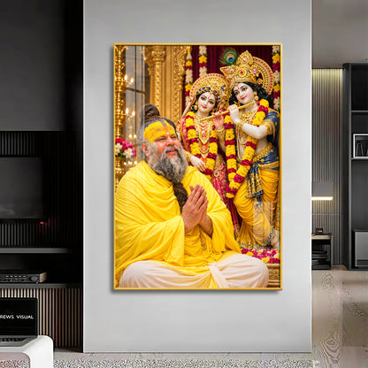 Premanand maharaj With Radhe Krishna Premium Acrylic Vertical Wall Art