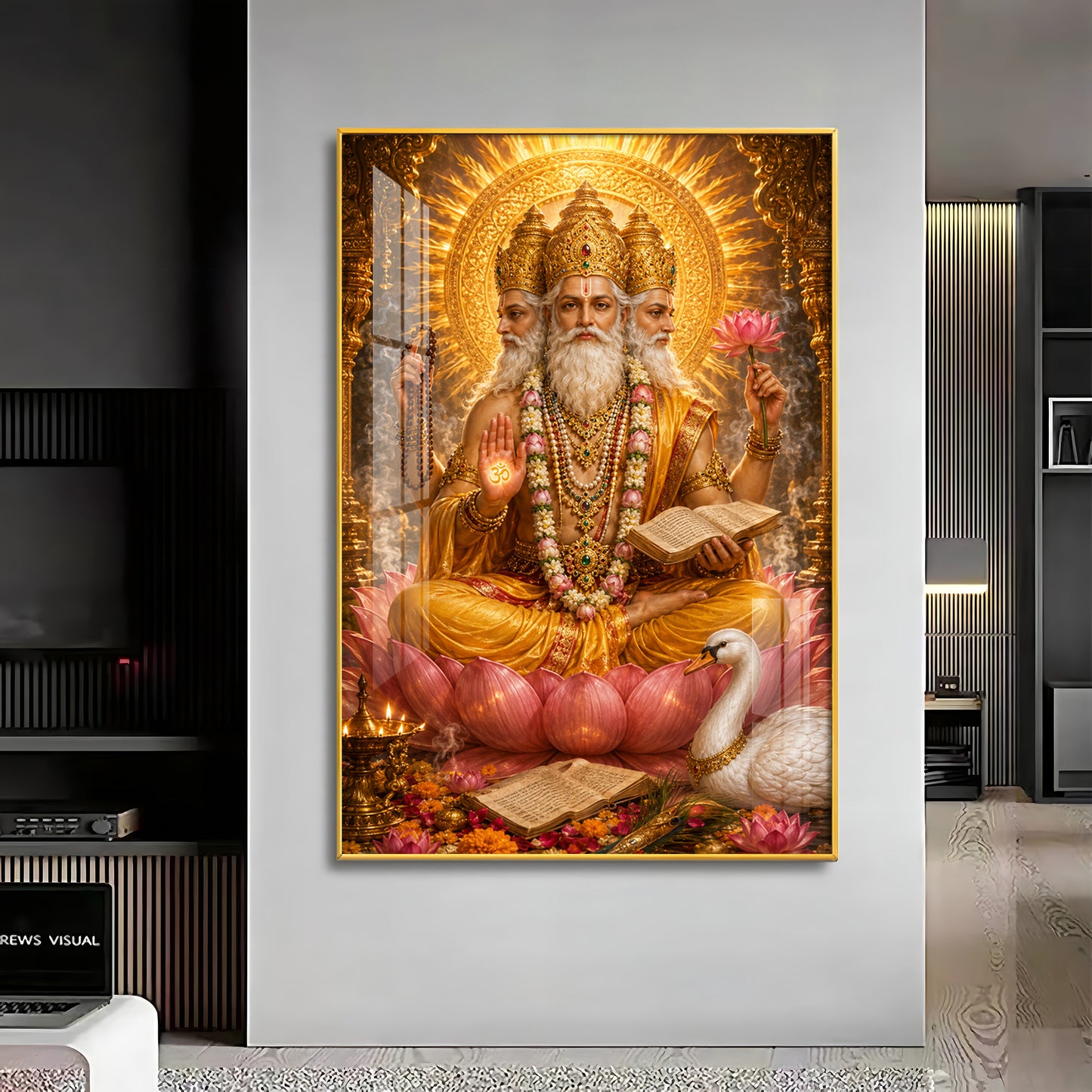 Lord Brahma With Vedas Premium Acrylic Vertical Wall Art