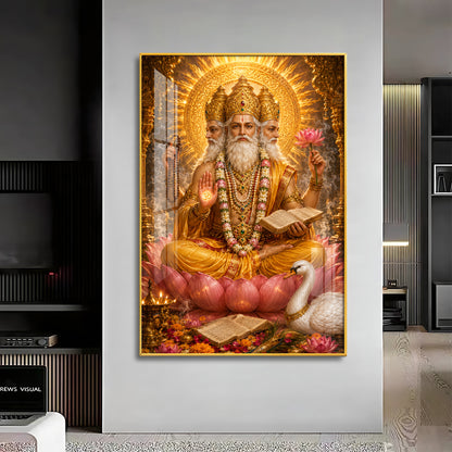 Lord Brahma With Vedas Premium Acrylic Vertical Wall Art