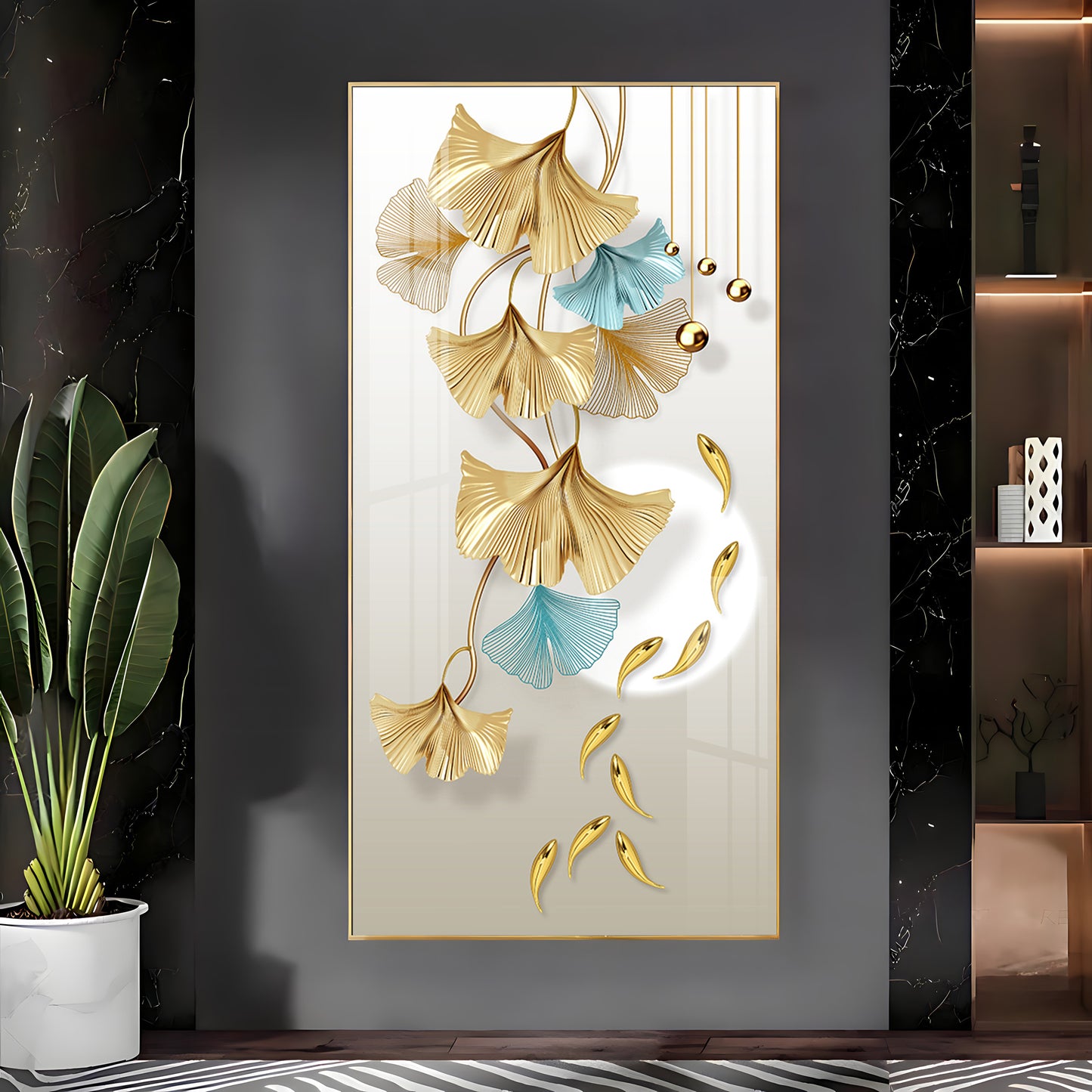 Golden Blossom Elegance Premium Acrylic Vertical Wall Art