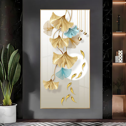 Golden Blossom Elegance Premium Acrylic Vertical Wall Art