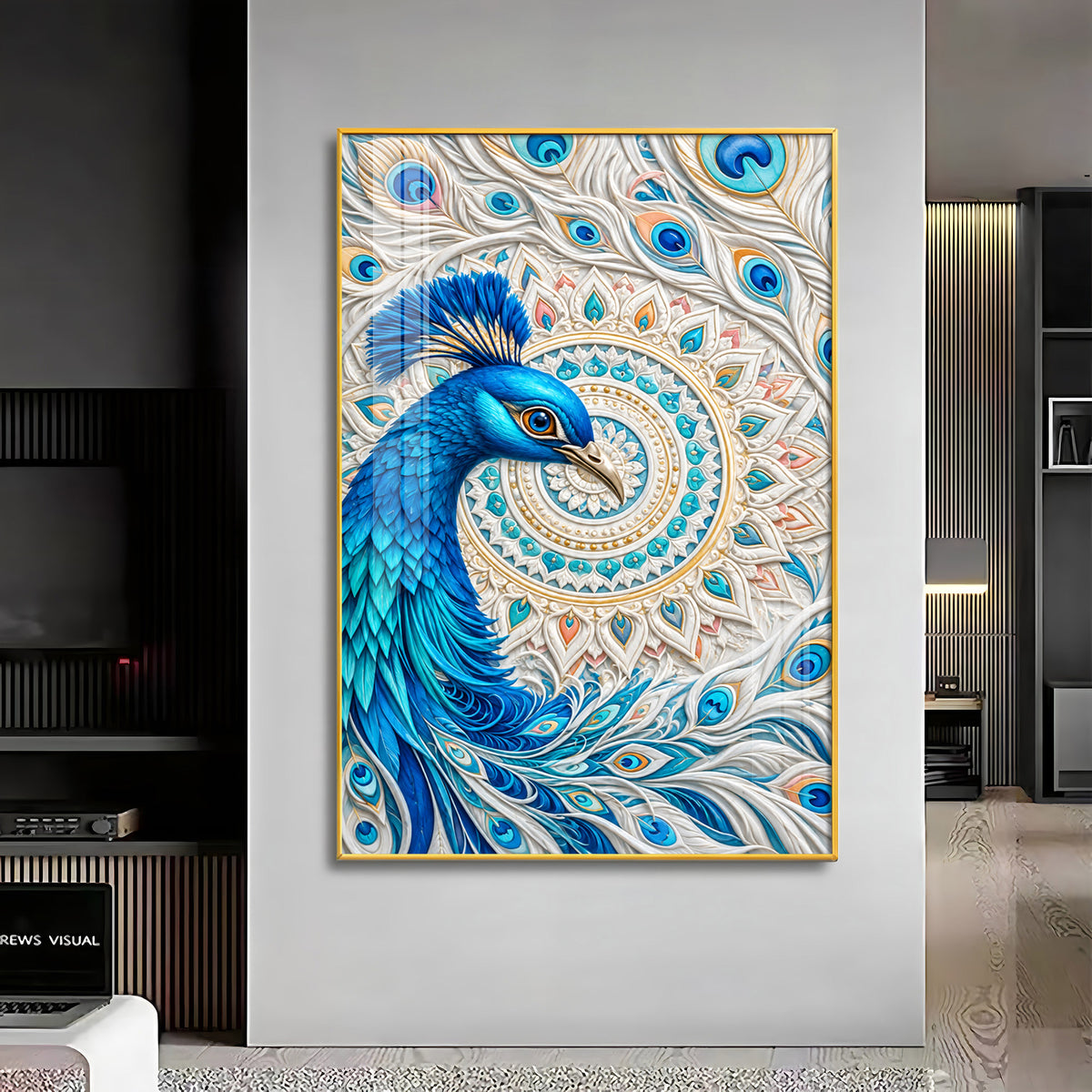 Majestic Blue Peacock Premium Acrylic Vertical Wall Art