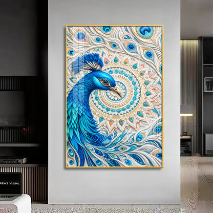 Majestic Blue Peacock Premium Acrylic Vertical Wall Art