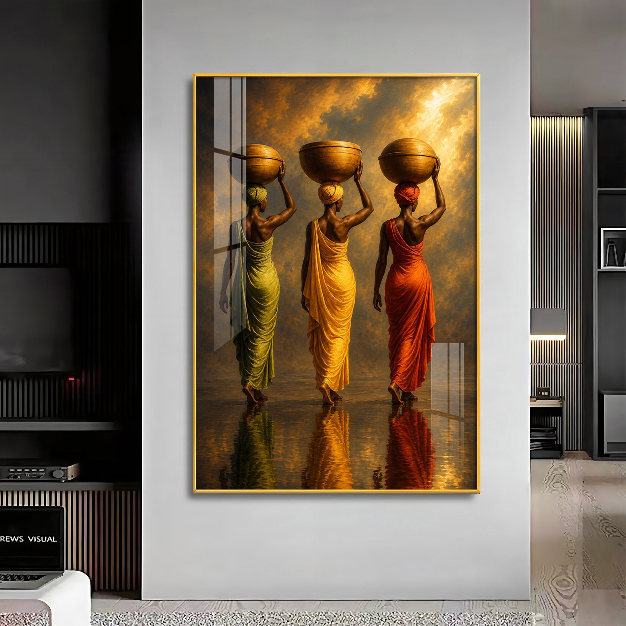 Rural Women Carrying Water Premium Acrylic Vertical Wall Art
