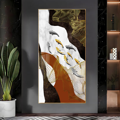 Golden Fish Elegance Premium Acrylic Vertical Wall Art
