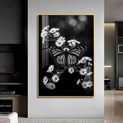 Elegant Black & White Butterfly & Floral Premium Acrylic Vertical Wall Art