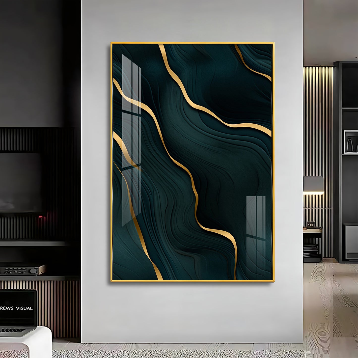 Golden Wave Fusion Premium Acrylic Vertical Wall Art