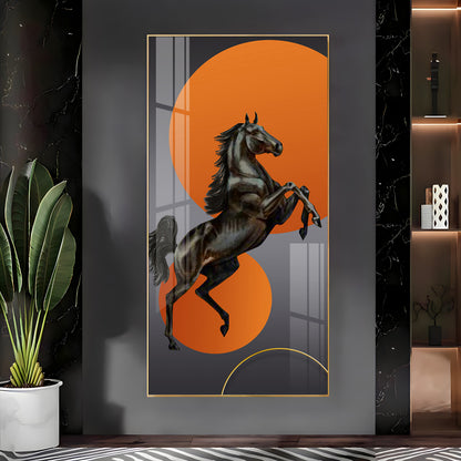 Black Horse With Vibrant Orange Background Premium Acrylic Vertical Wall Art