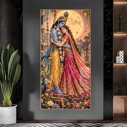 Shri Krishna and Radha in Night Glow Premium Acrylic Vertical Wall Art