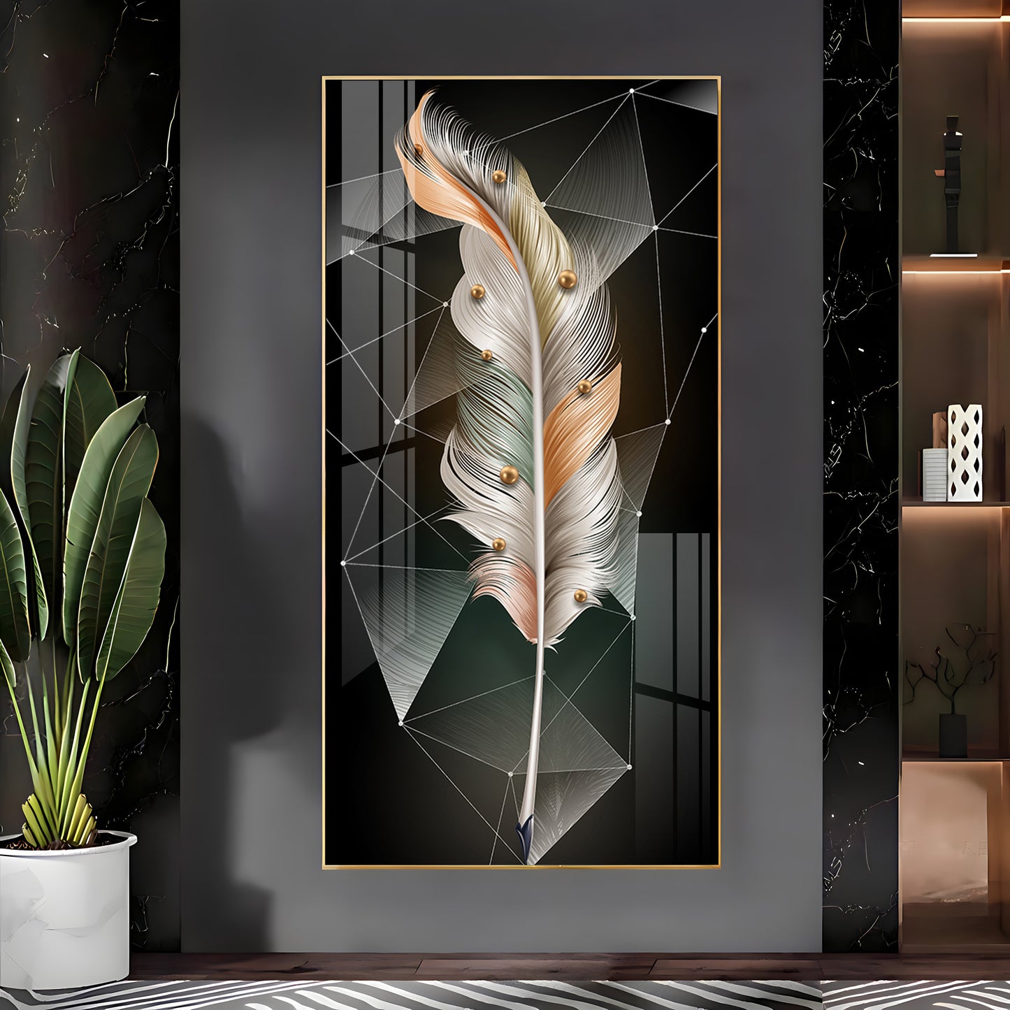 White Feather With Colors Effects Premium Acrylic Vertical Wall Art