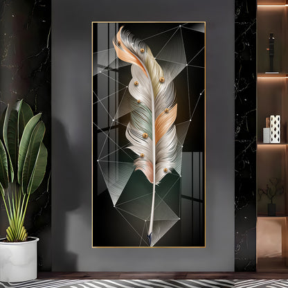 White Feather With Colors Effects Premium Acrylic Vertical Wall Art