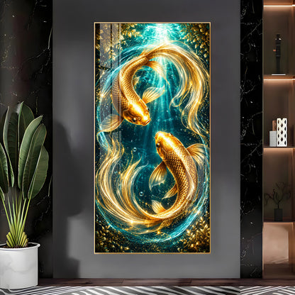 Pair Of Golden Koi Fish Premium Acrylic Vertical Wall Art