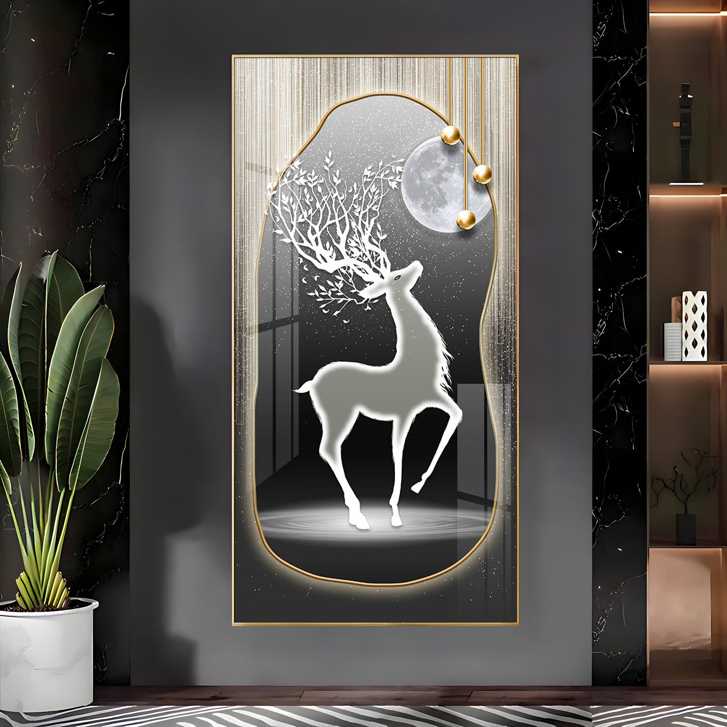 Silver Deer’s Gaze Premium Acrylic Vertical Wall Art