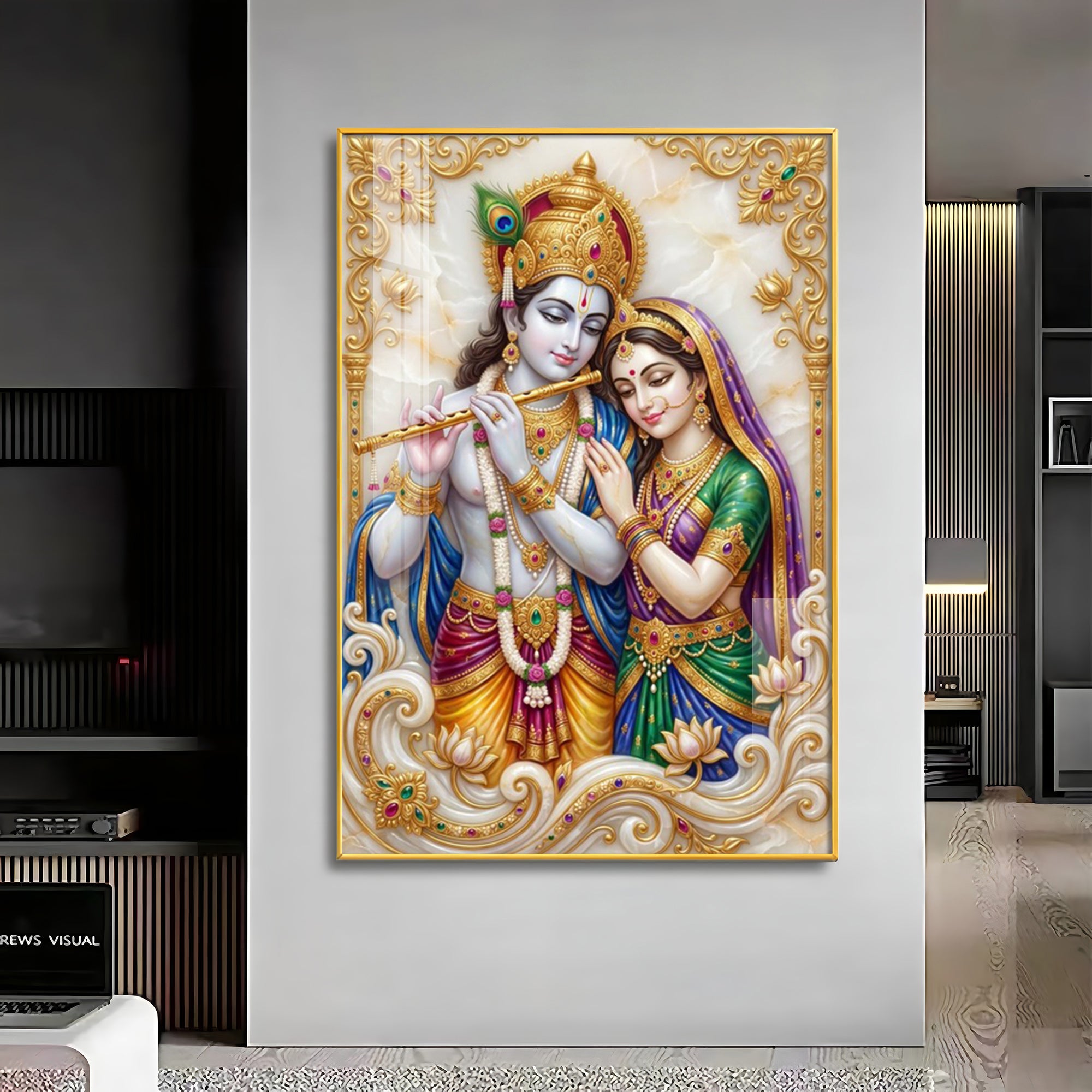 Hindu Deitie Krishna With Radha Premium Acrylic Vertical Wall Art