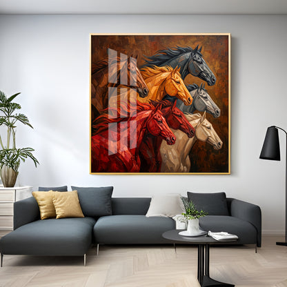 Seven Horses Premium Acrylic Square Wall Art
