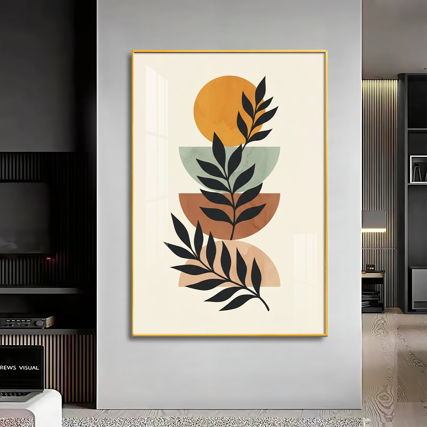 Stacked Bohemian Design With Leaf Premium Acrylic Vertical Wall Art