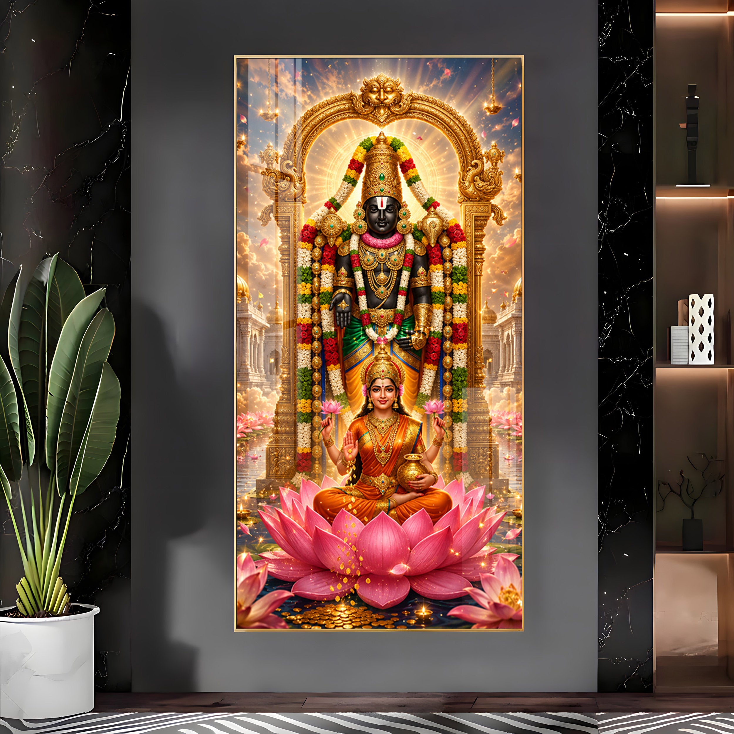Goddess Lakshmi With Tirupati Balaji Premium Acrylic Vertical Wall Art