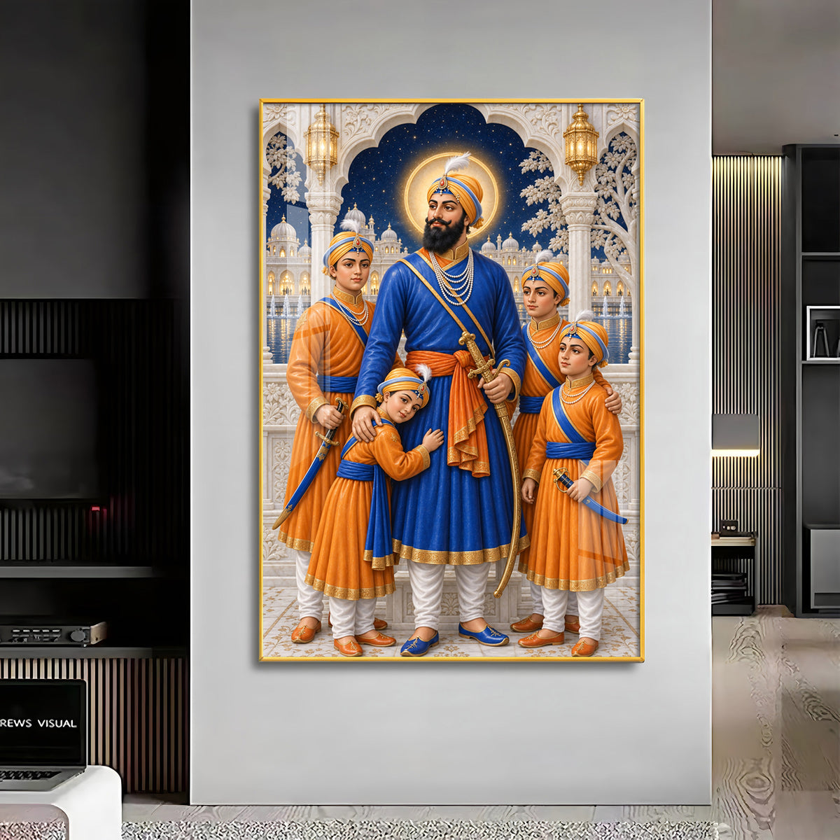 Guru Gobind Singh Ji With Sahibzade Premium Acrylic Vertical Wall Art