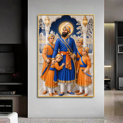 Guru Gobind Singh Ji With Sahibzade Premium Acrylic Vertical Wall Art
